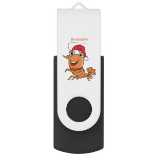 Cute happy Christmas shrimp cartoon illustration Flash Drive