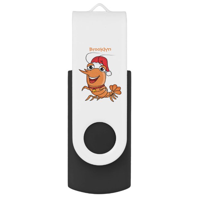 Cute happy Christmas shrimp cartoon illustration Flash Drive (Front Vertical)