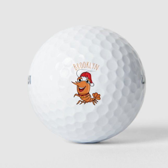 Cute happy Christmas shrimp cartoon illustration Golf Balls (Front)