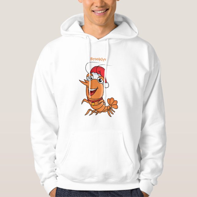 Cute happy Christmas shrimp cartoon illustration  Hoodie (Front)