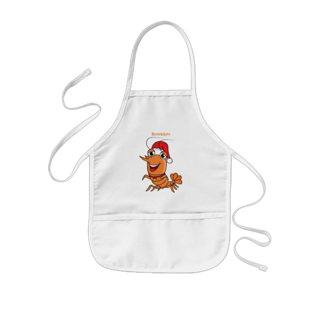 Cute happy Christmas shrimp cartoon illustration Kids' Apron (Front)