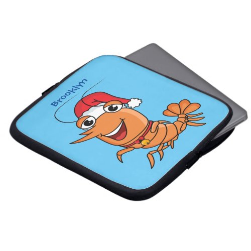 Cute happy Christmas shrimp cartoon illustration Laptop Sleeve