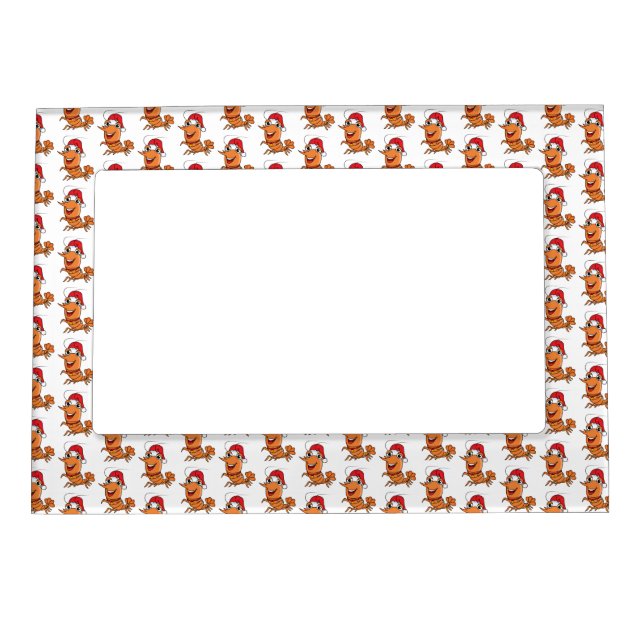 Cute happy Christmas shrimp cartoon illustration Magnetic Frame (Front)