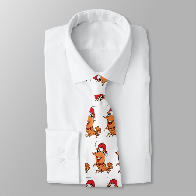 Cute happy Christmas shrimp cartoon illustration Neck Tie (Tied)