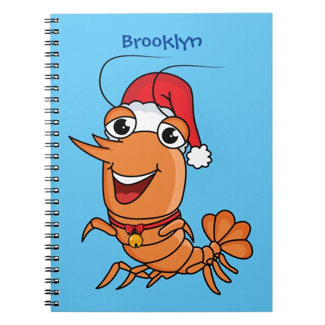 Cute happy Christmas shrimp cartoon illustration Notebook (Front)