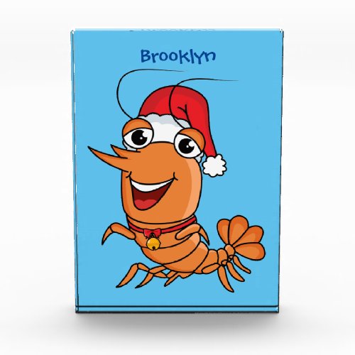 Cute happy Christmas shrimp cartoon illustration Photo Block