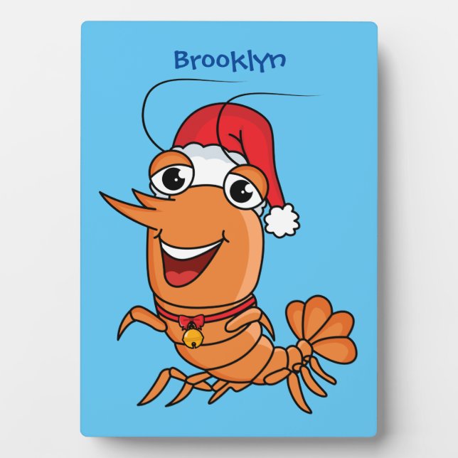 Cute happy Christmas shrimp cartoon illustration Plaque (Front)