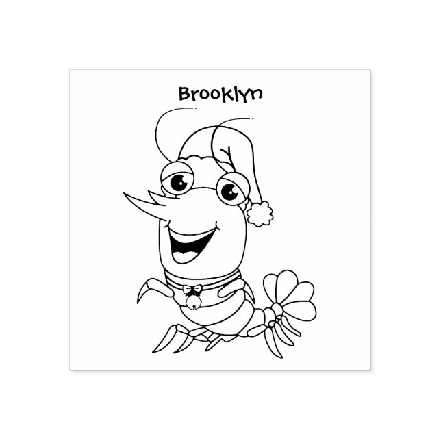 Cute happy Christmas shrimp cartoon illustration Rubber Stamp (Imprint)