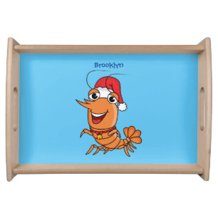 Cute happy Christmas shrimp cartoon illustration Serving Tray