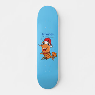 Cute happy Christmas shrimp cartoon illustration Skateboard