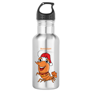 Cute happy Christmas shrimp cartoon illustration Stainless Steel Water Bottle