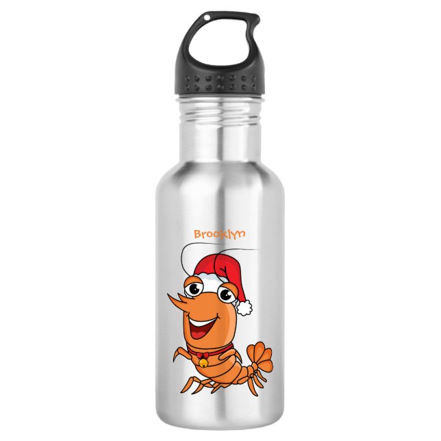 Cute happy Christmas shrimp cartoon illustration Stainless Steel Water Bottle (Front)