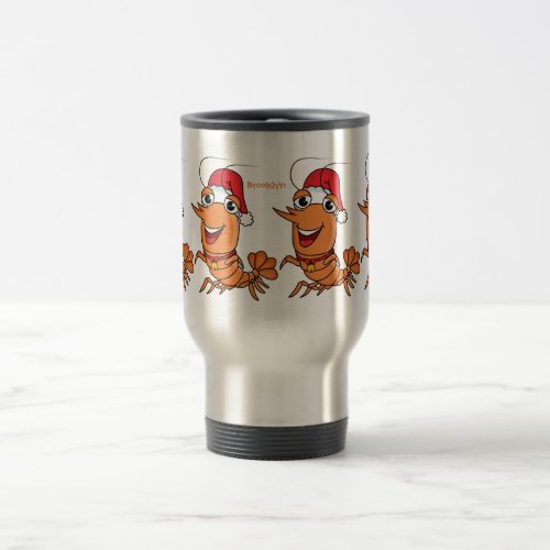 Cute happy Christmas shrimp cartoon illustration  Travel Mug