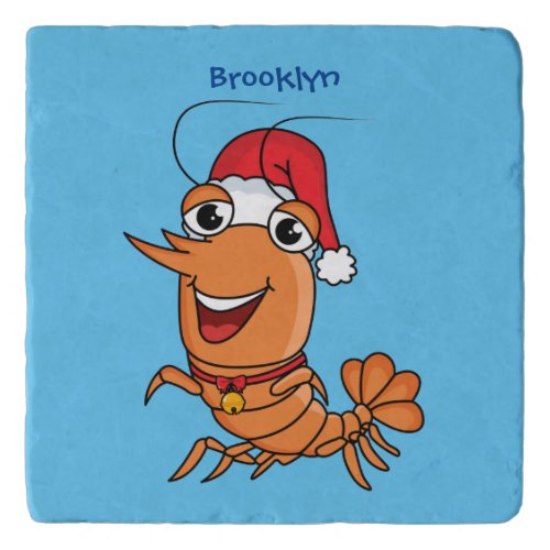 Cute happy Christmas shrimp cartoon illustration Trivet