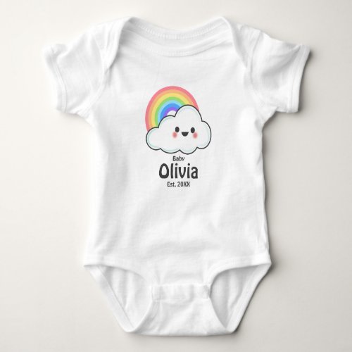 Cute Happy Cloud And Rainbow Personalized  Baby Bodysuit