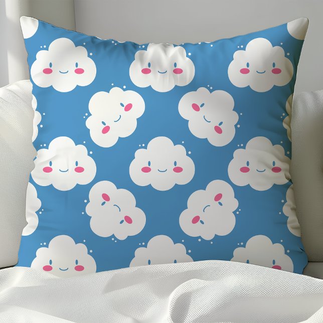 Cute Happy Clouds Rainy Day Parade Collection Throw Pillow (Creator Uploaded)