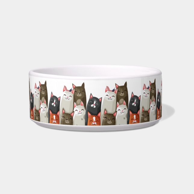 Cute Happy Clowder of Cats Illustration Bowl (Front)