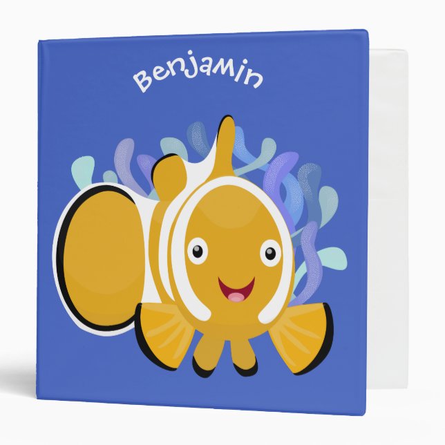 Cute happy clownfish anenome cartoon 3 ring binder (Front/Inside)