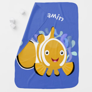 Cute happy clownfish anenome cartoon baby blanket