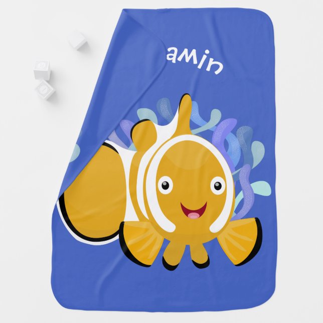 Cute happy clownfish anenome cartoon baby blanket (In Situ)