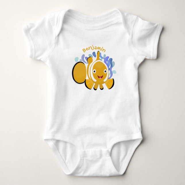 Cute happy clownfish anenome cartoon baby bodysuit (Front)