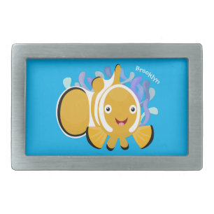 Cute happy clownfish anenome cartoon belt buckle