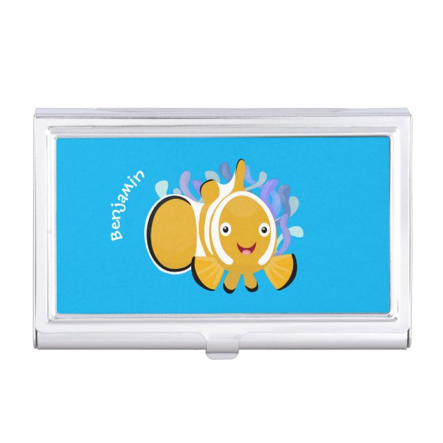 Cute happy clownfish anenome cartoon business card case (Front)