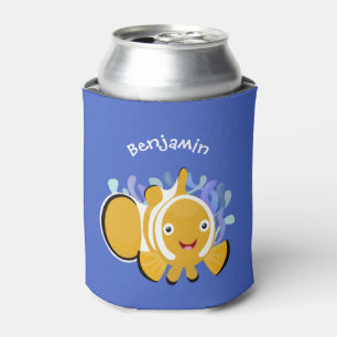 Cute happy clownfish anenome cartoon can cooler
