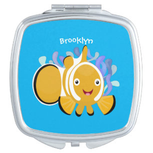 Cute happy clownfish anenome cartoon compact mirror