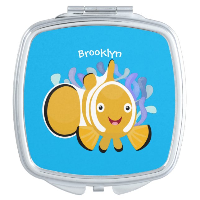 Cute happy clownfish anenome cartoon compact mirror (Front)