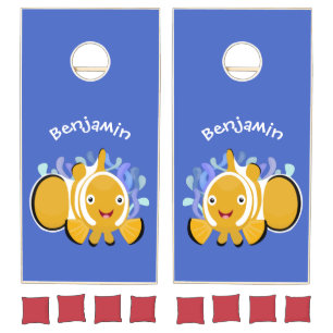 Cute happy clownfish anenome cartoon cornhole set