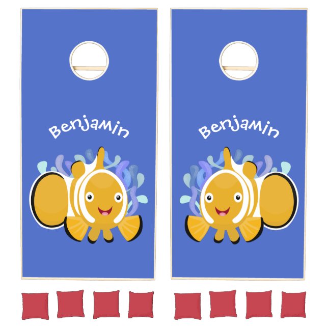 Cute happy clownfish anenome cartoon cornhole set (Set)