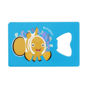 Cute happy clownfish anenome cartoon credit card bottle opener