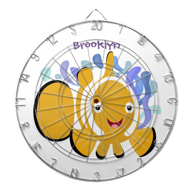 Cute happy clownfish anenome cartoon dart board (Front)