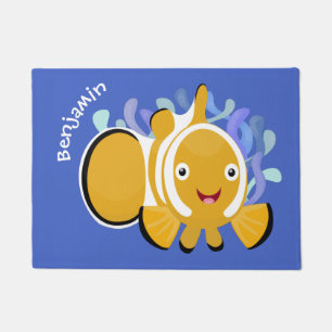 Cute happy clownfish anenome cartoon doormat