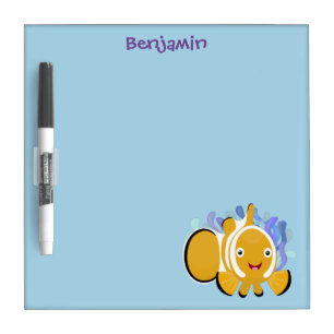 Cute happy clownfish anenome cartoon dry erase board