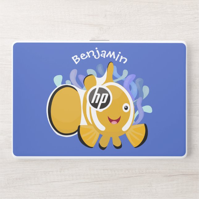 Cute happy clownfish anenome cartoon HP laptop skin (Front)