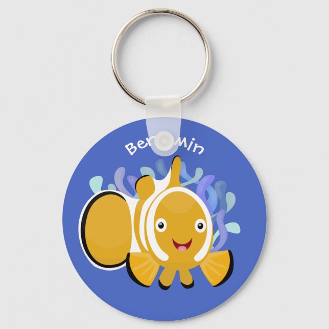 Cute happy clownfish anenome cartoon keychain (Front)