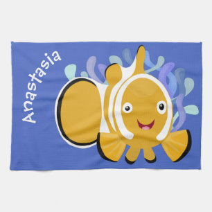Cute happy clownfish anenome cartoon kitchen towel