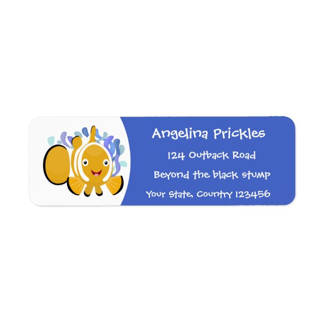 Cute happy clownfish anenome cartoon label (Front)