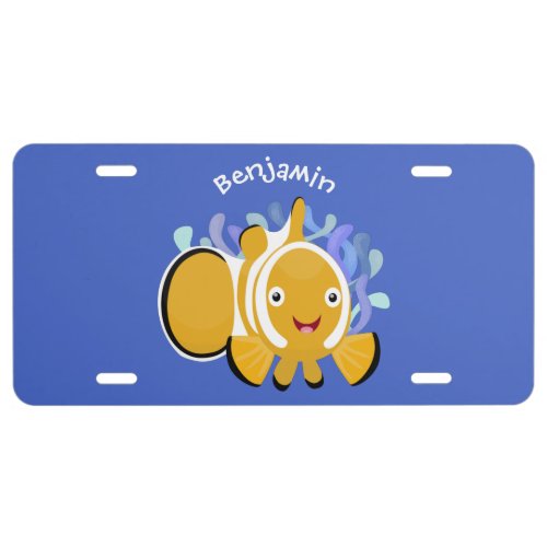 Cute happy clownfish anenome cartoon  license plate