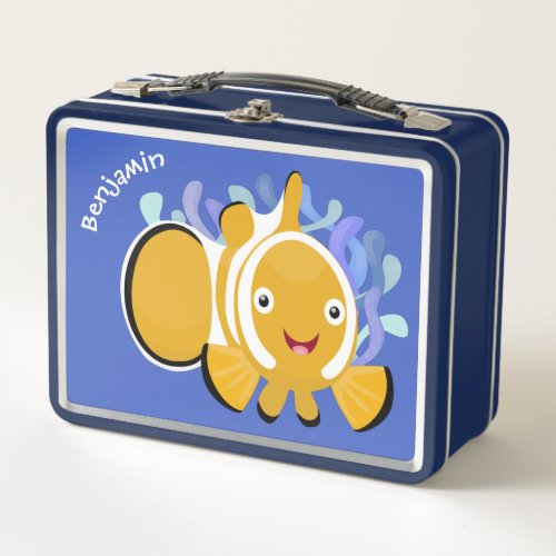 Cute happy clownfish anenome cartoon metal lunch box