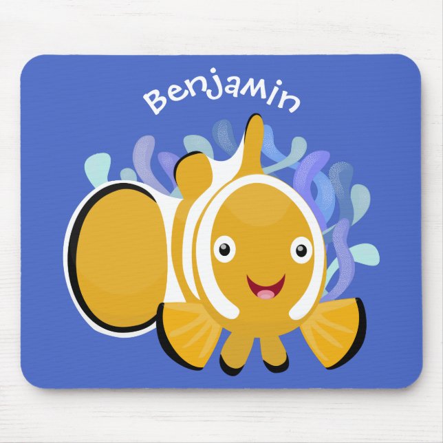 Cute happy clownfish anenome cartoon mouse pad (Front)
