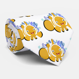 Cute happy clownfish anenome cartoon neck tie