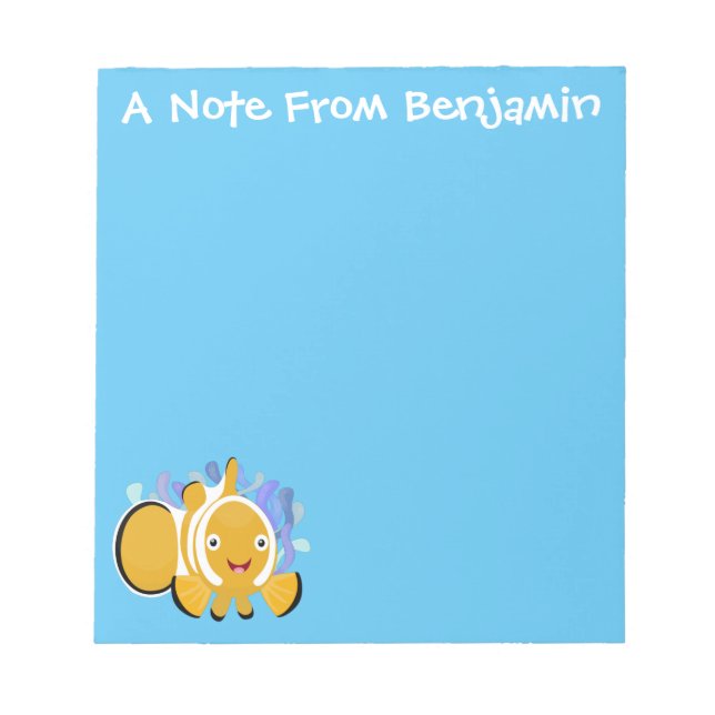 Cute happy clownfish anenome cartoon notepad (Front)