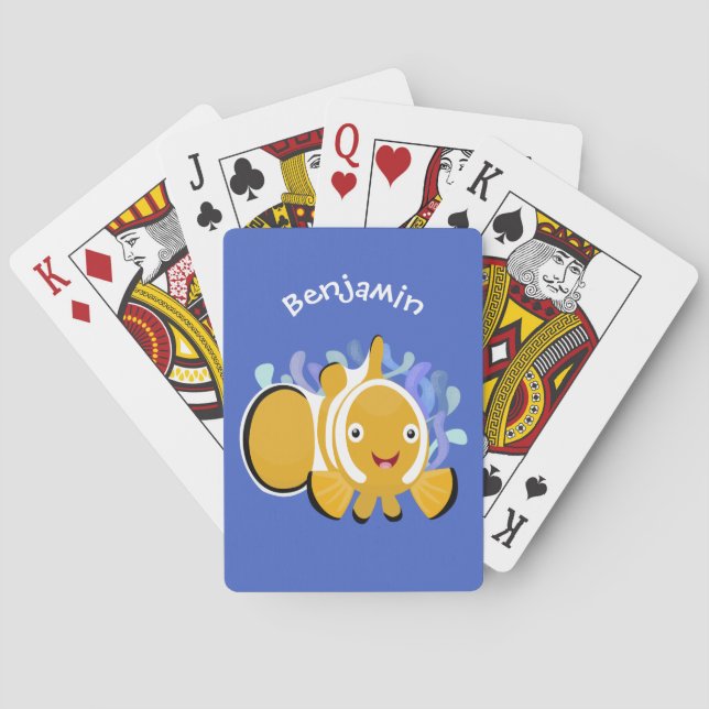 Cute happy clownfish anenome cartoon poker cards (Back)