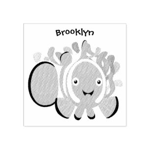 Cute happy clownfish anenome cartoon rubber stamp
