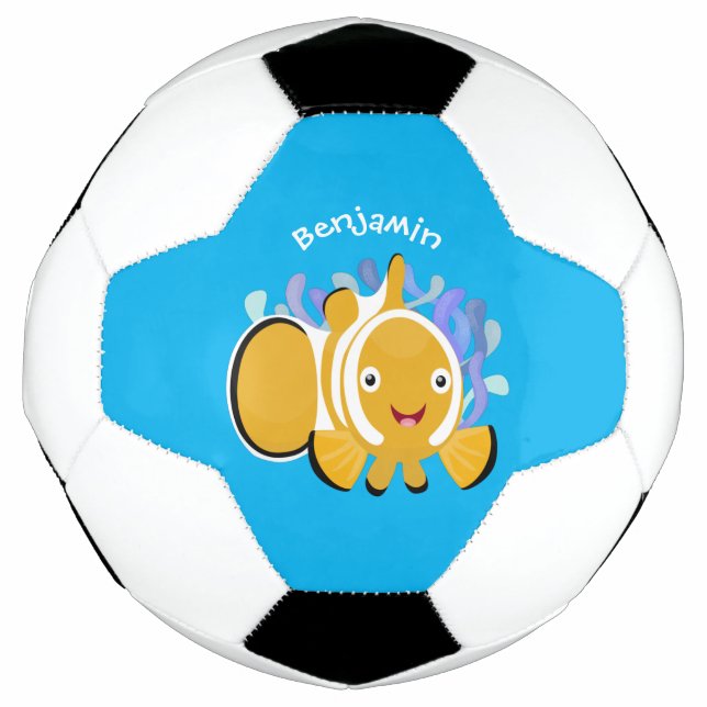 Cute happy clownfish anenome cartoon soccer ball (Front)