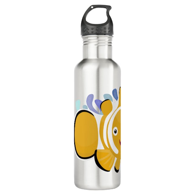Cute happy clownfish anenome cartoon stainless steel water bottle (Front)