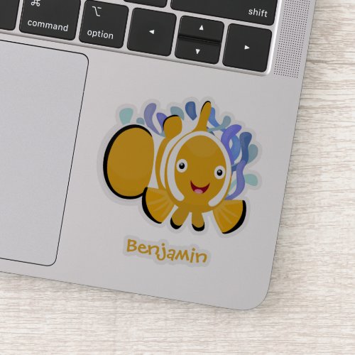 Cute happy clownfish anenome cartoon sticker